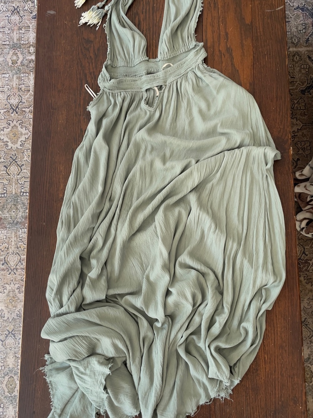 Free People Look Into The Sun Boho Sage Green Maxi Dress with Plunging Neckline - Picture 8 of 12
